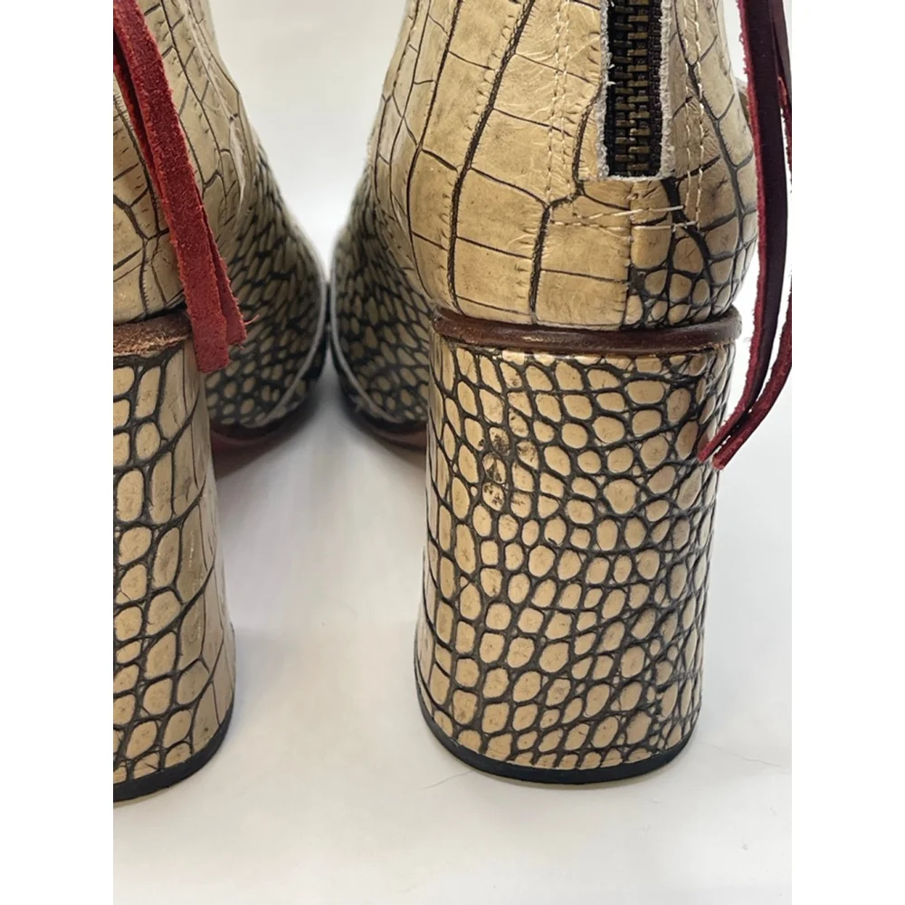 Firebird Croc Embossed Leather Ankle Boots Womens 8 Western Buckle Heels